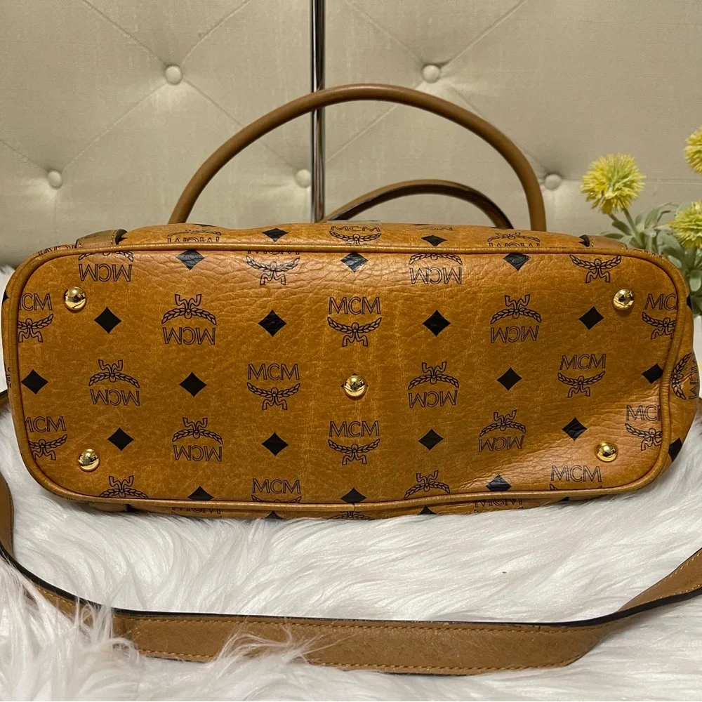 MCM Cognac/Black Visetos Logo Tote Shoulder Bag